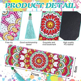 8 Pieces Diamond Painting Bookmarks 5D Floral Rhinestone Bookmarks PU Leather Art Bookmarks DIY Diamond Painting Bookmarks Mandala Style Bookmarks with Tassels for Kids Adults Crafts Supplies