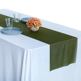MDS Pack of 10 Wedding 12 x 108 inches Chiffon Table Runner for Wedding, Decorations for Birthday Parties, Banquets, Graduations, Engagements, Runners fit Rectangle, Round Table - Olive Green