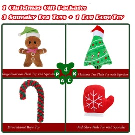 PICKUPIK Christmas Dog Toy Pack of 4 for Small Medium Dogs, Xmas Gift Set for Dog