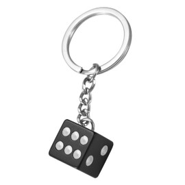 Komonee Black Dice Key Chain Novelty Keyring Casino Playing Game Keychain Fun Car 6 Sided Die Lucky Charm Key Ring For Men and Women (Pack of 3)