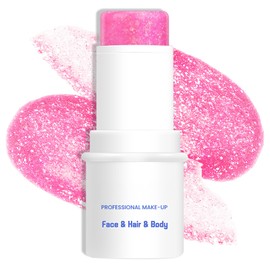 LOKFAR Pink Body Glitter & Face Glitter Makeup Stick, Multiuse Waterproof Face Glitter Gel for Face Body Hair Eye Lip, Holographic Sequins Hair Glitter Face Paint, Mermaid Accessories Makeup