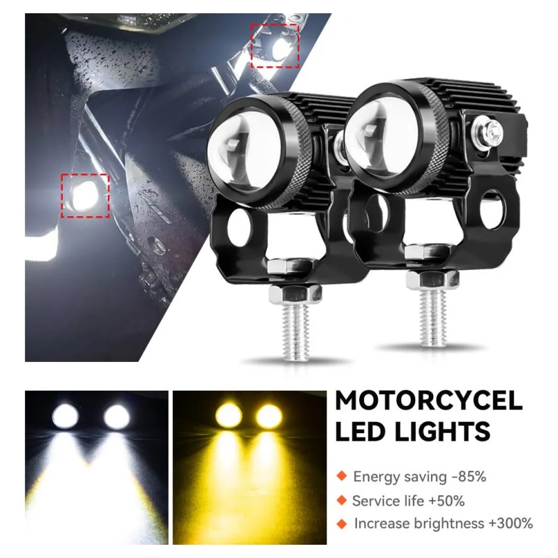 Par De Faros Auxiliares Moto 60w Led Amarillo Y Blanco