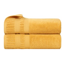 Superior Venice Zero Twist Cotton Medium Weight Towels, for Guest Bath, Bathroom, Shower, Spa, Plush Towels, Bath Essentials, Ribbed Textured Border, Bath Towels, Set of 2, Gold