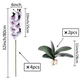 FagusHome Artificial Orchid Plant, 32'' Purple Core, 4 Pcs with 2 Bundles Leaves, Fake Butterfly Phalaenopsis Flowers for Home Decor