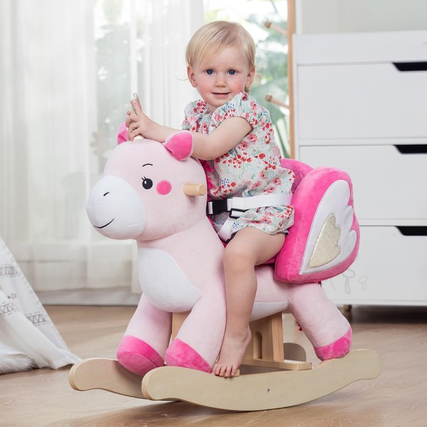 labebe - Baby Rocking Horse, Ride Unicorn, Kid Ride On Toy for 6 Month-3 Year Old, Infant (Boy Girl) Plush Animal Rocker, Toddler/Child Stuffed Ride Toy (Pink)
