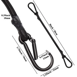 Rugtol Tensioning Elastic Strap with Carabiner, Expander with Carabiner Hook, 20 cm, Luggage Tensioner, Black, Set of 6, 100% Latex Rubber Tensioner for Awning, Tarps, Garden, Bike