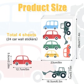 KFHENSOMR Cars Wall Decals 24pcs Watercolor Cars Room Decor for Boys Transportation Truck Vehicle Self-Adhesive Truck Tractor Excavator Bus Vinyl Wall Stickers Decal Walls Decals for Boys Bedroom