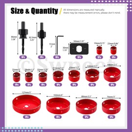 Swpeet 17Pcs Hole Saw Set with 3/4" to 5" (19mm-127mm) 13Pcs Saw Blades, Drill Bits, Hex Key and Installation Plate, High Speed Steel for Soft Wood, Plywood, Drywall, PVC Board, Plastic and More
