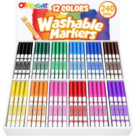 Officygnet 240 Count Washable Markers Bulk, 12 Assorted Colors, Conical Tip with Fine & Broad Line Coloring Marker for Kids, Markers Bulk for Classroom, School Art Supplies, Back to School Essentials
