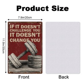 Dumbbell Vintage Tin Metal Sign If It Doesn't Challenge You It Doesn't Change You Home Gym Room Quote Retro Tin Poster for Wall Decor 20 x 30cm