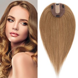 S-noilite Human Hair Toppers for Thinning Hair Women Real Hair Topper Hair Piece Clip in Toupee 100% Remy Real Human Hair 57g（#6-1 Light Green Brown, 18 Inch）