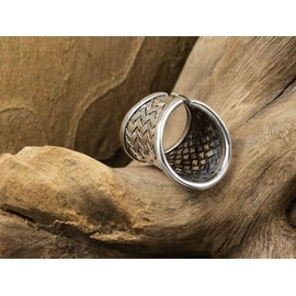 Fly Style - Wide silver ring made of 925 sterling silver - braided/woven, Sterling Silver
