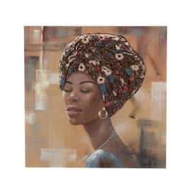Deco 79 Canvas Woman Decorative Wall Art Canvas Wall Art with 3D Fabric Headwear And Gold Jewels, Art 40" x 2" x 40", Brown