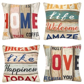 40 x 40 cm Cushion Covers Love Home Textiles Brown Wood Retro Soft Square Home Decor Cushion Cover Set of 4 Sofa Living Room Cafe Farm Bedroom Decorated with Invisible Zip