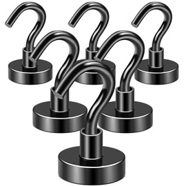 DIYMAG Black Magnetic Hooks, 50 LB Heavy Duty Magnet with Hook, 6 Packs Strong Rare Earth Neodymium Magnets for Hanging, Magnetics Hanger for Curtain, Home, Kitchen, Workplace