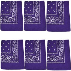 Pack of 6 X Large Paisley 100% Cotton Double Sided Printed Bandana - 27 x 27 inches by M.H.I. (PURPLE)