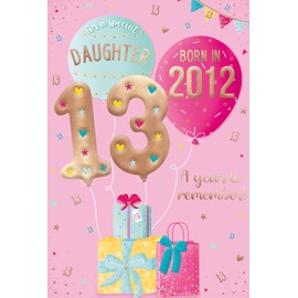 ICG 2025 Daughter 13th Birthday Card - Happy Birthday Year You Were Born Card with Born in 2012 Balloons and Confetti Design and Special Finishes - Birthday Cards for Girls