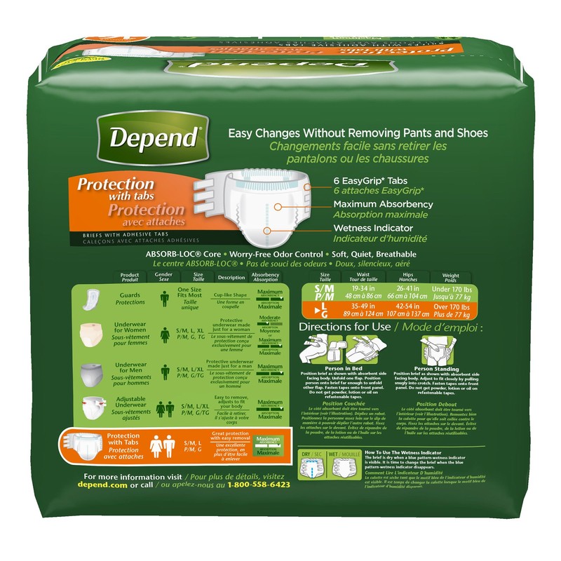 Depend Protection with Tabs Maximum Absorbency, Large, 16 Count(Pack of