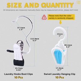 Mardatt 20Pcs Multi Purposes Laundry Hanging Hooks Clips Set Include Super Strong Plastic Swivel Laundry Clip Hook and Stainless Steel Laundry Hooks Boot Clips Hanger Clips for Pants Boots Towels