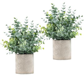 2Pcs Home Decor Artificial Plants, Fake Plants Eucalyptus Potted,Eucalyptus Leaf Potted Plants for Coffee Table Decor,Home Decor Items,Kitchen Dining Table Shelf Desk Bathroom Decor