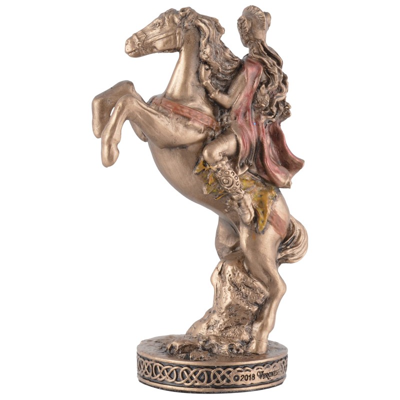Veronese Miniature Figurine Germanic Valkyrie on Horse, Hand-Painted Bronze