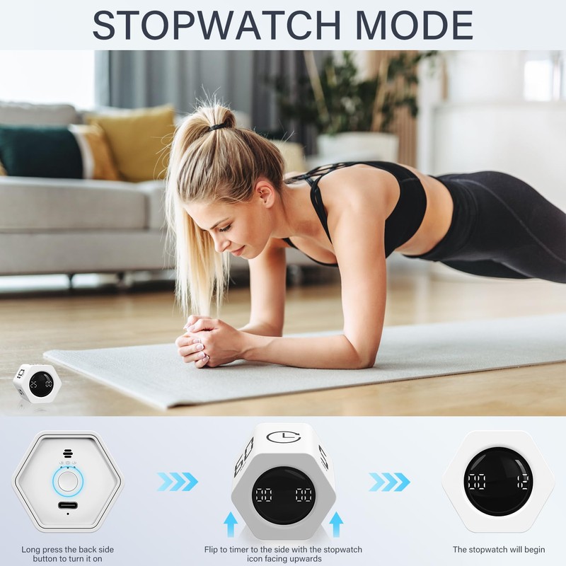 Rotating Pomodoro Timer 5, 25, 10 30,60 Mins Preset Stopwatch,
