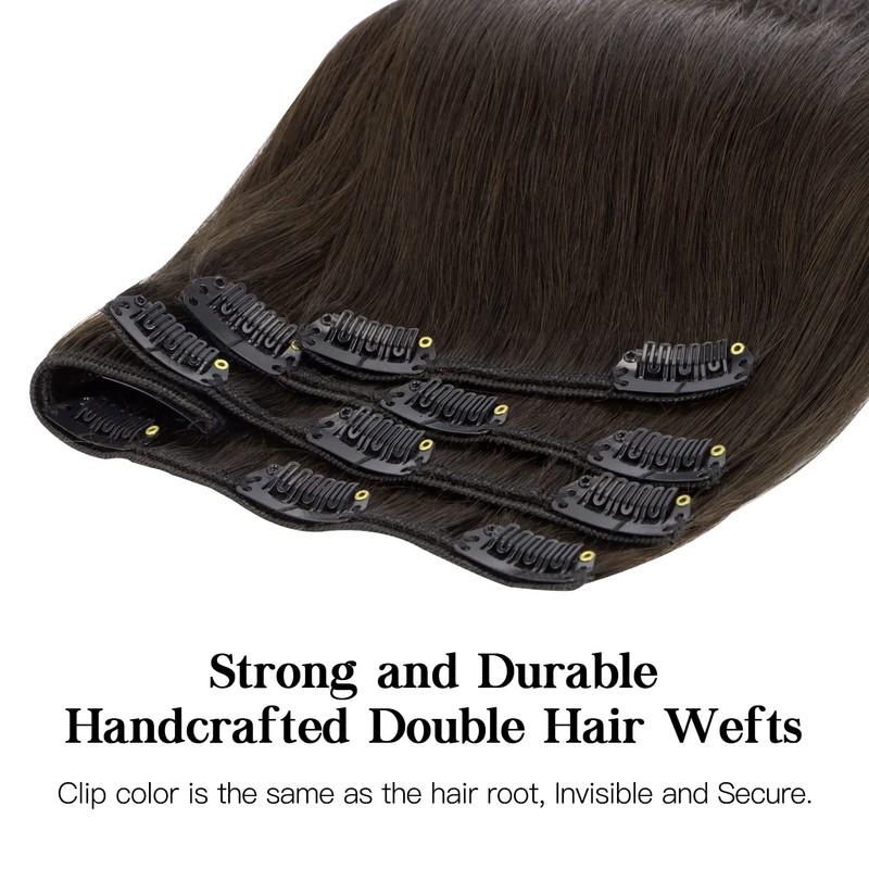 hotbanana HOTBANANA Human Hair Clip in Hair Extensions, Dark Brown