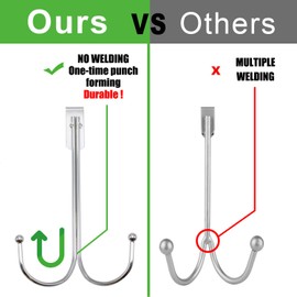 SayHi2U Over-The-Door Double Hanger Hook, Durable Metal Organizer for Hanging Coat Towel Bag Robe, Back of Bathroom and More (Silver, Double 2 Pack)