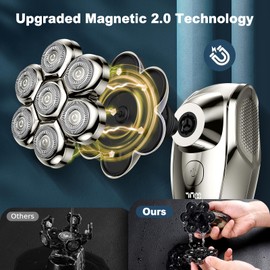 Vylto 7D Head Shavers for Bald Men, Upgrade 5 in 1 Waterproof Electric Razor Men's Grooming Kit, Detachable Wet/Dry Anti-Pinch Head Shavers for Bald Men, LED Display Type-C Charge Head Shavers