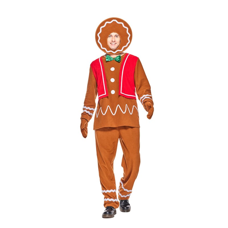 EraSpooky Adult Gingerbread Man Costume Deluxe Men's Christmas Cookie Outfits