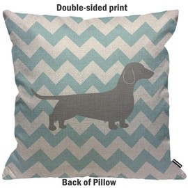 HGOD DESIGNS Cushion Cover Dachshund Dog on Blue Chevron,Throw Pillow Case Home Decorative for Men/Women Living Room Bedroom Sofa Chair 18X18 Inch Pillowcase 45X45cm
