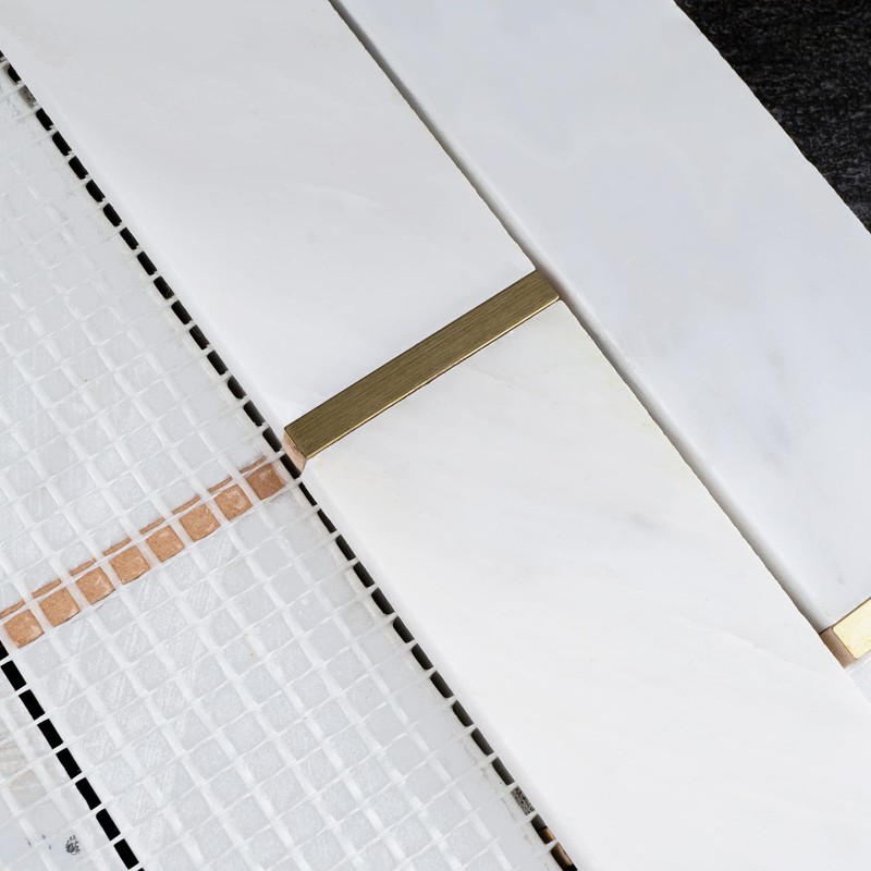 NBG-2 2x6 White and Gold Metal Stainless Steel Polished Marble