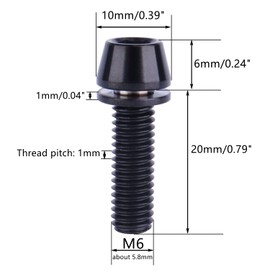 UHDFBDHF 6PCS Titanium M6x16mm 18mm 20mm Allen Hex Tapered Head Bolt for Bicycle Fitting Screw (Black, M6x20mm)