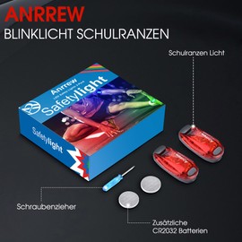 Anrrew Flashing Light School Bag Light LED Safety Light Set of 2 Clip Reflector Backpack Light Running Light Pram Light Ideal for Joggers, School Bag for Children, Prams, Light Pendant Dog