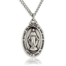 Heartland Store Oval Sterling Silver Miraculous Medal Necklace for Men - Tarnish Resistant, Handcrafted in the USA - Meaningful Religious Pendant- Ideal Present- 24-Inch Endless Rhodium Chain