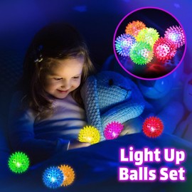 Bouncy Light Up Ball for Kids - LED Flashing Spiky Sensory Toys for Kids with Autism Stress Balls for Toddlers 1-3 Fidget Toys Sensory Balls Glow in The Dark for Novelty Noisemaker Toys for Parties