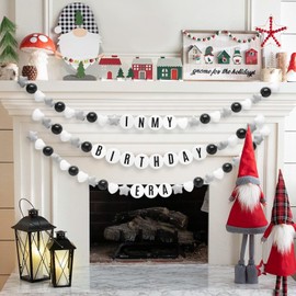 Heopeis DIY Giant Friendship Bracelet Birthday Banner in My Birthday Era Banner Famous Singer Customizable Banner Garland Decor Foam Circles Ball Plastic Balls Stars DIY Supplies(Black/Gray/White)