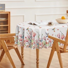 Horaldaily Spring Tablecloth 60×84 Inch Oval, Hummingbird Butterfly Flower Washable Seasonal Table Cover for Party Picnic Dinner Decor