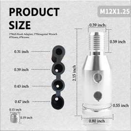 M12x1.25 Universal Gear Shift Knob Adapter With 4-Sizes Plastic Hose for Most Non-Threaded Manual Cover, Convenient Stick Connector (Silver)