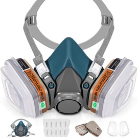 LAMANICE Half Face Respirator with Filters, Respirator Mask for Organic Vapors, Chemicals, Sanding, Polishing, Woodworking, Machine Polishing, Epoxy Resin, Paint, Dust, Formaldehyde (Blue)