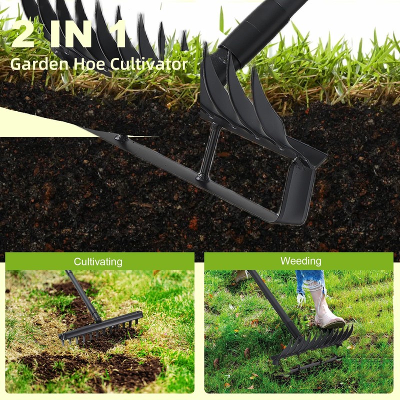 Garden Hoe and 12-Tine Rake 76.8" Stirrup Hoe Heavy Duty