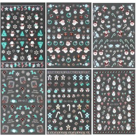 6 Sheets Laser Christmas Nail Art Sticker Santa Claus Nail Stickers Decals Self Adhesive Winter Snowman Snowflake Tree Design 3D Xmas Nail Art Decoration Wraps for Women Girls Kids DIY Manicure