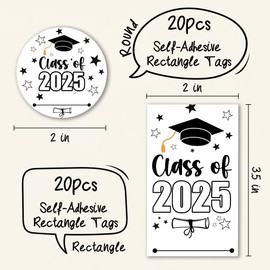40 Pcs Graduation Stickers - Large Self Adhesive Round & Rectangle Label Stickers - Class of 2025 Congrats High School College Graduate Decorative Party Supplies - A05
