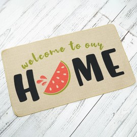 ONWAY Summer Watermelon Door Mat Welcome to Our Home Decorative Doormat Farmhouse Low-Profile Floor Rug Switch Mat for Home Indoor Outdoor Decorations 17 x 29 Inch
