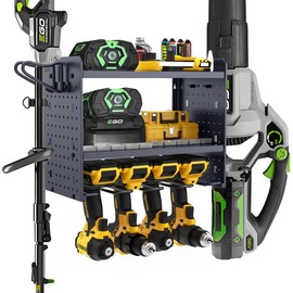 Leaf Blower and Weed Eater Rack - Adjustable Lawn Power Tool Organizer Wall Mount Rack Hanger, Metal Storage Shoe Rack Organizer - Color: grey