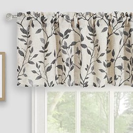 Inselnwald Tree Leaves Linen Kitchen Valance, Farmhouse Country Small Window Curtain Valance for Bathroom Living Room Bedroom Rod Pocket (Gray, 54"x18")