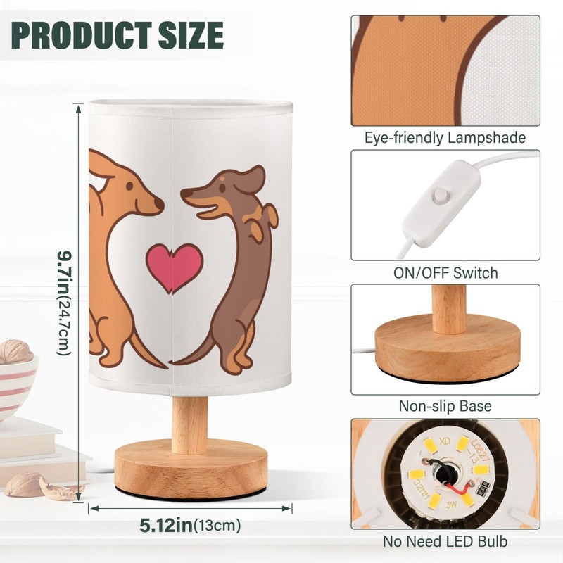 YYZZH Table Lamp Dachshund Love Heart Wiener Dog Valentines Nightstand