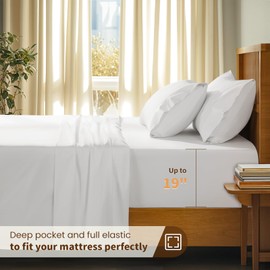 LBRO2M 100% Cotton Sheets Set Deep Pocket 19" 1000 Thread Count King Size Sheets 4 Piece Bed Sheet Sets Soft Comfortable All Season (King, White)