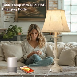 AIDENOEY 28.5" Traditional Table Lamp Set of 2, Rustic Farmhouse Table Lamps for Living Room Bedroom, Bedside Desk Lamps Vintage Nightstand Lamps with Silk Fabric Shades, Distressed White