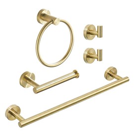 WEIKO Brushed Gold Bathroom Hardware, Bathroom Accessories Set includes Toilet Paper Holder Towel Bar Towel Ring 2 Robe Hook 5 Pieces Wall Mount